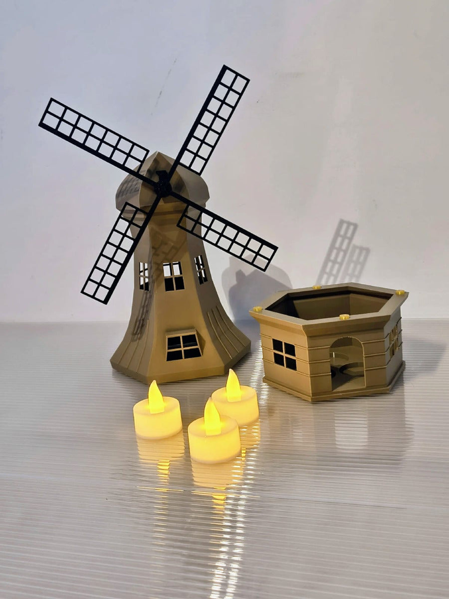 Decoração Luminaria Vela Artificial Moinho Ilumindado Marrom