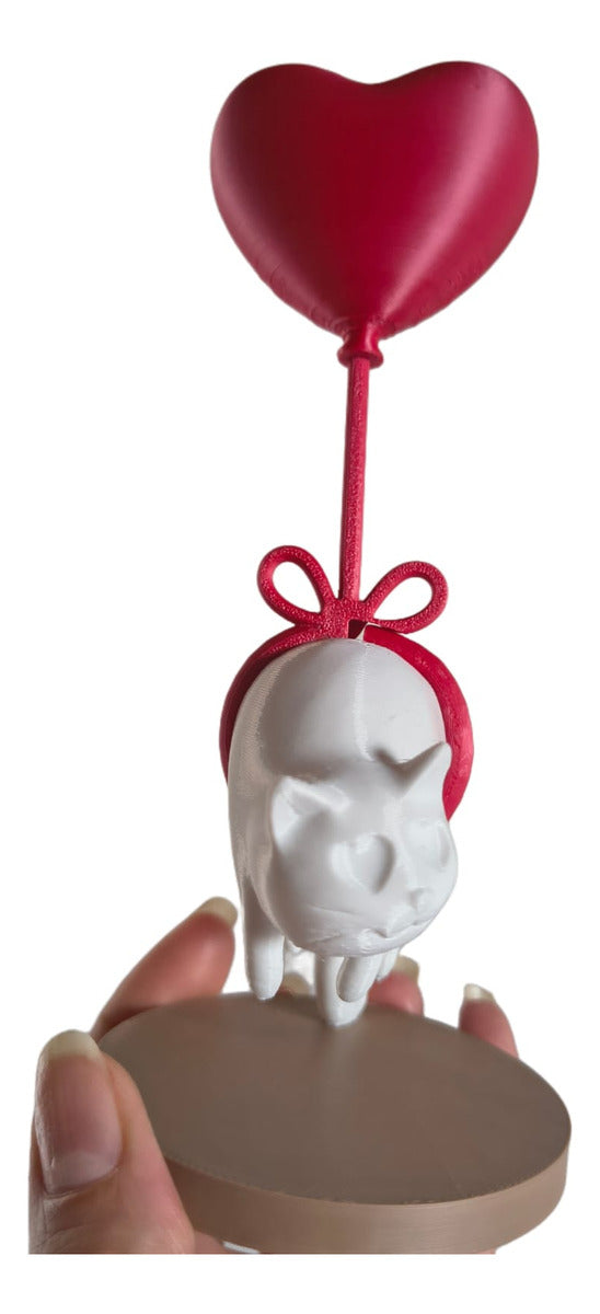 Escultura Gato Branco E Balao De Coraçao