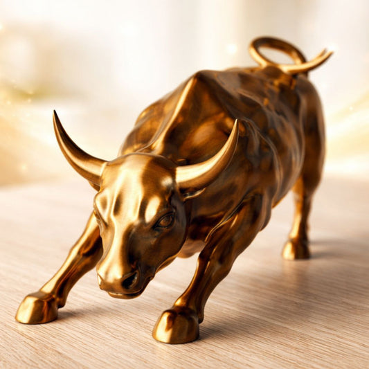 Escultura Touro Wall Street Preto Dourado 8cm Minimalista