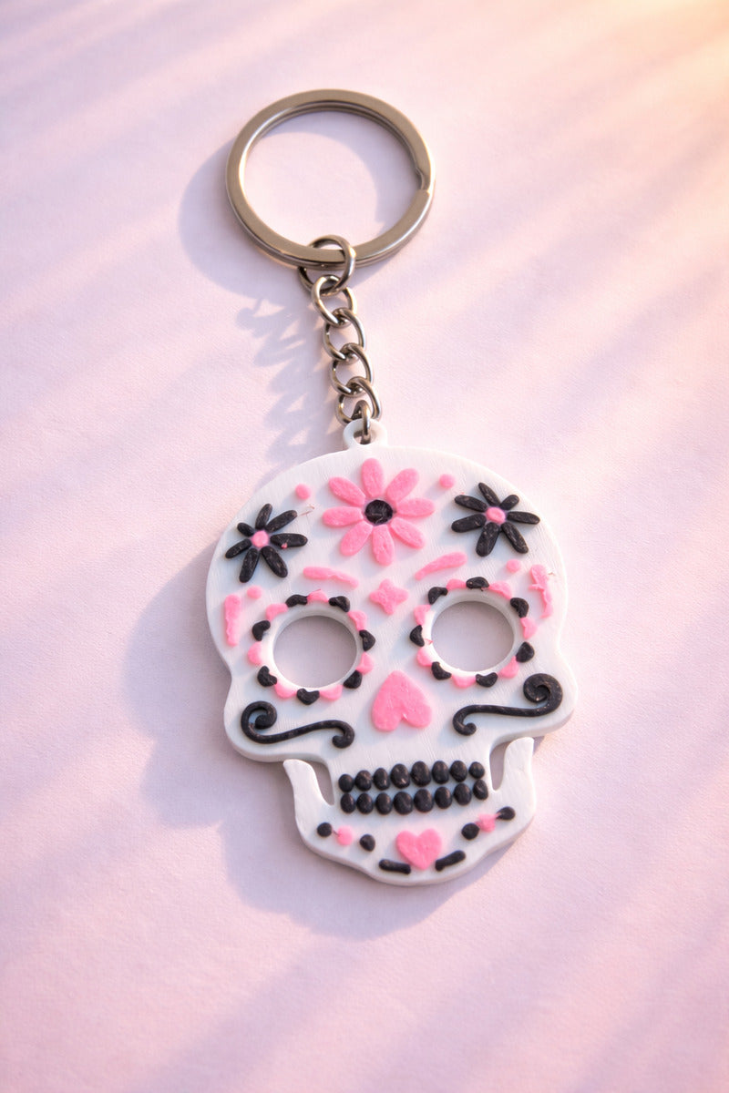 Chaveiro caveira mexicana preto rosa chiclete e br