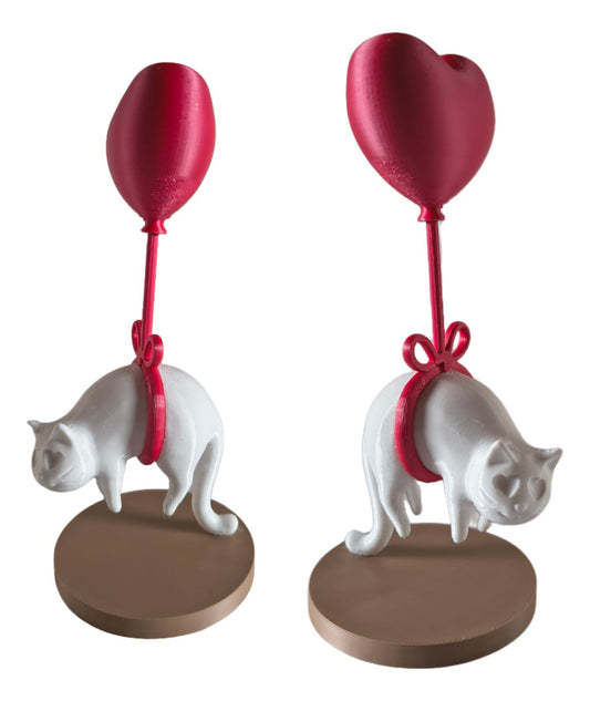 Escultura Gato Branco E Balao De Coraçao