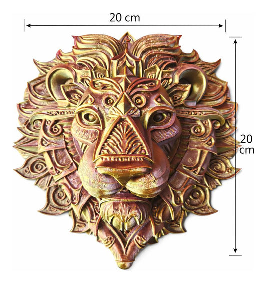 Escultura Leão De Parede Tricolor Premium Ouro Prata E Dou