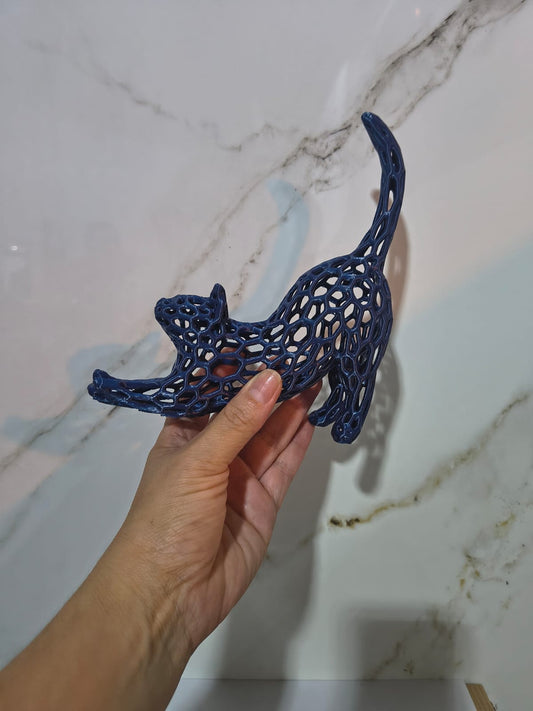 Escultura Gato Veroni Vazado Azul Decoração Moderna 18x15cm