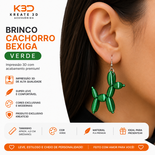 Brinco Cachorro-Balão cor verde Silk 🐶 a)