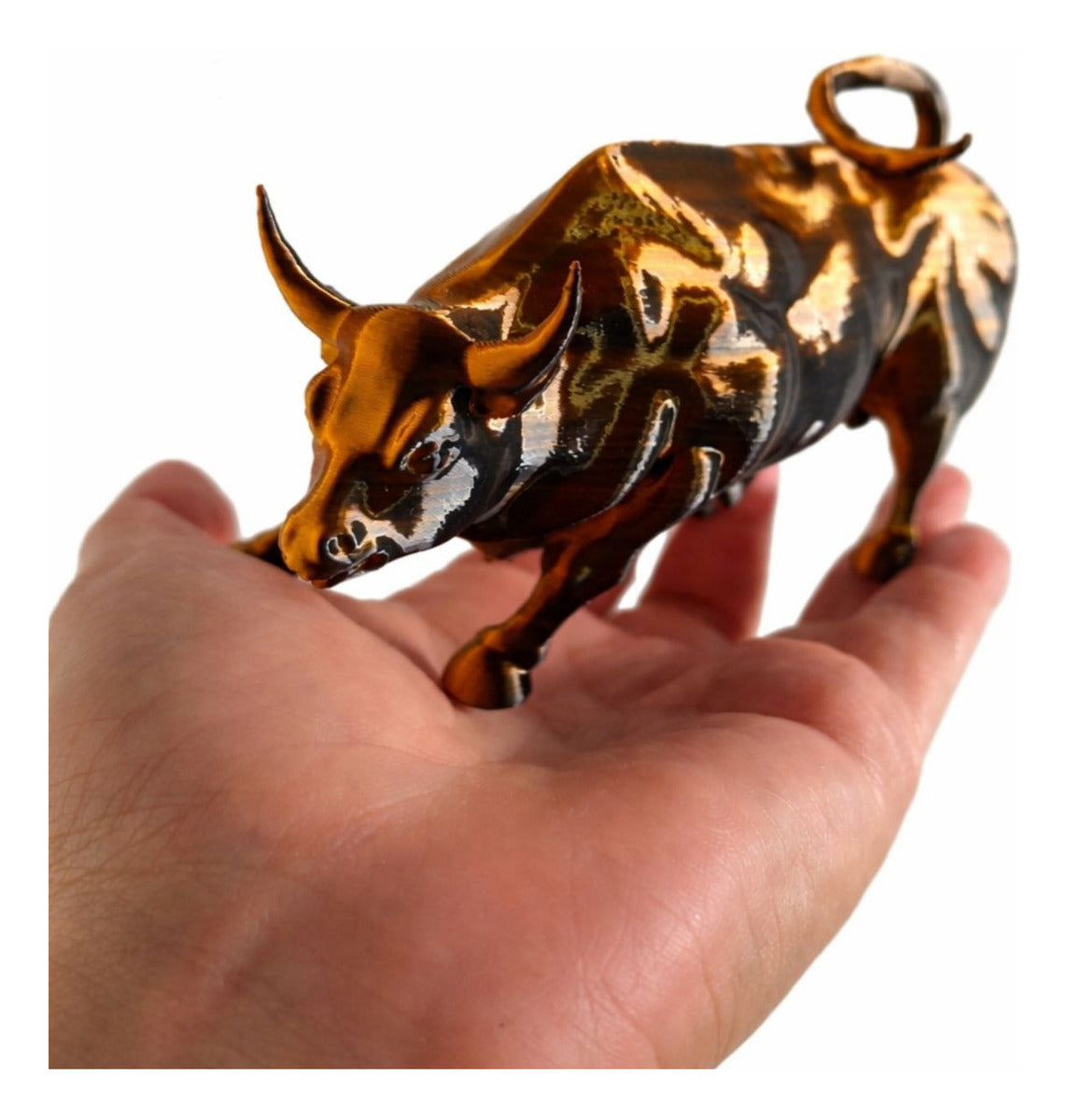 Escultura Touro Wall Street Preto Dourado 8cm Minimalista