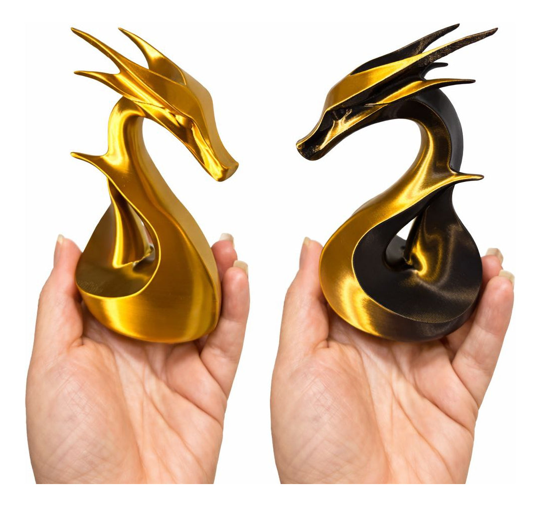 Escultura Dragão Moderno Dourado E Preto  13 Cm