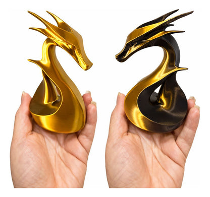 Escultura Dragão Moderno Dourado E Preto  13 Cm