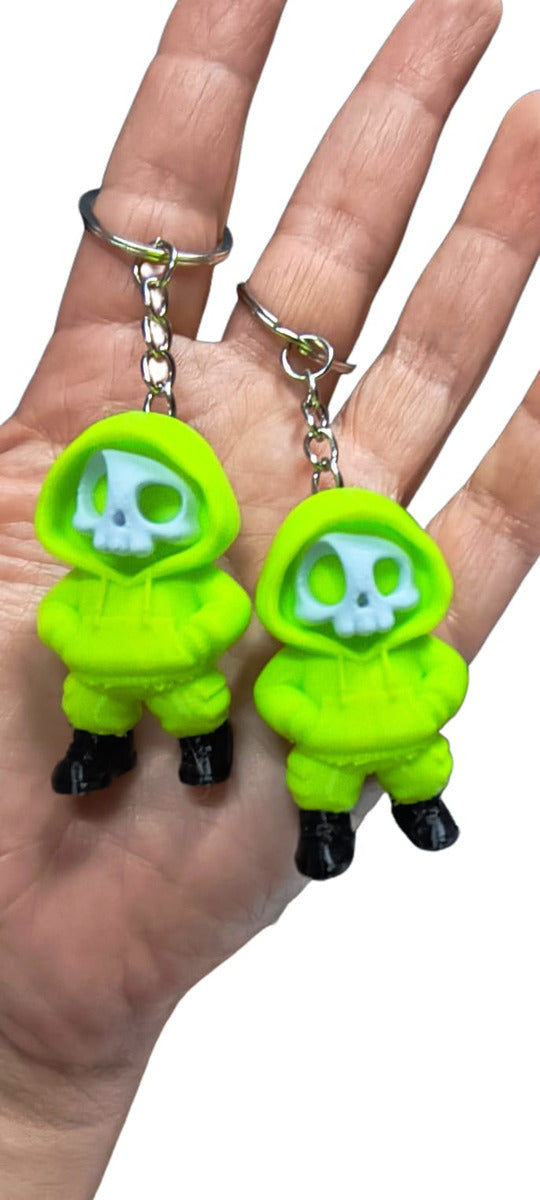 Chaveiro Caveirinha Com Moletom Verde Neon 4.5 X 3 Cm