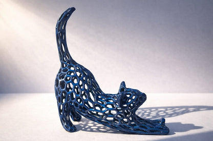Veroni Hollow Blue Cat Sculpture Modern Decor 18x15cm