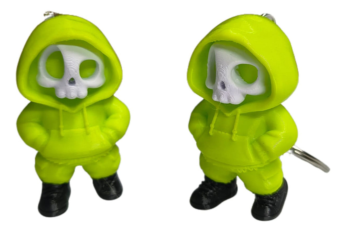 Chaveiro Caveirinha Com Moletom Verde Neon 4.5 X 3 Cm