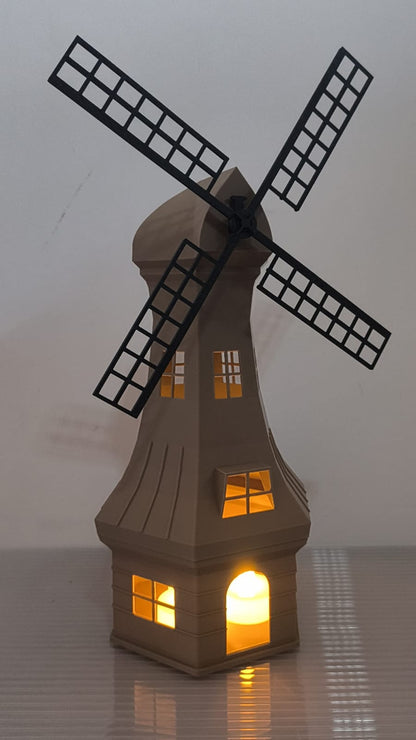 Decoração Luminaria Vela Artificial Moinho Ilumindado Marrom