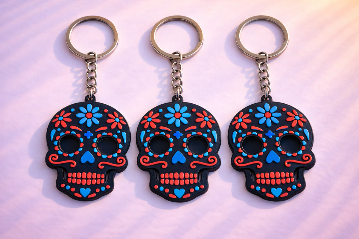 Chaveiro caveira mexicana preto AZUL e branco