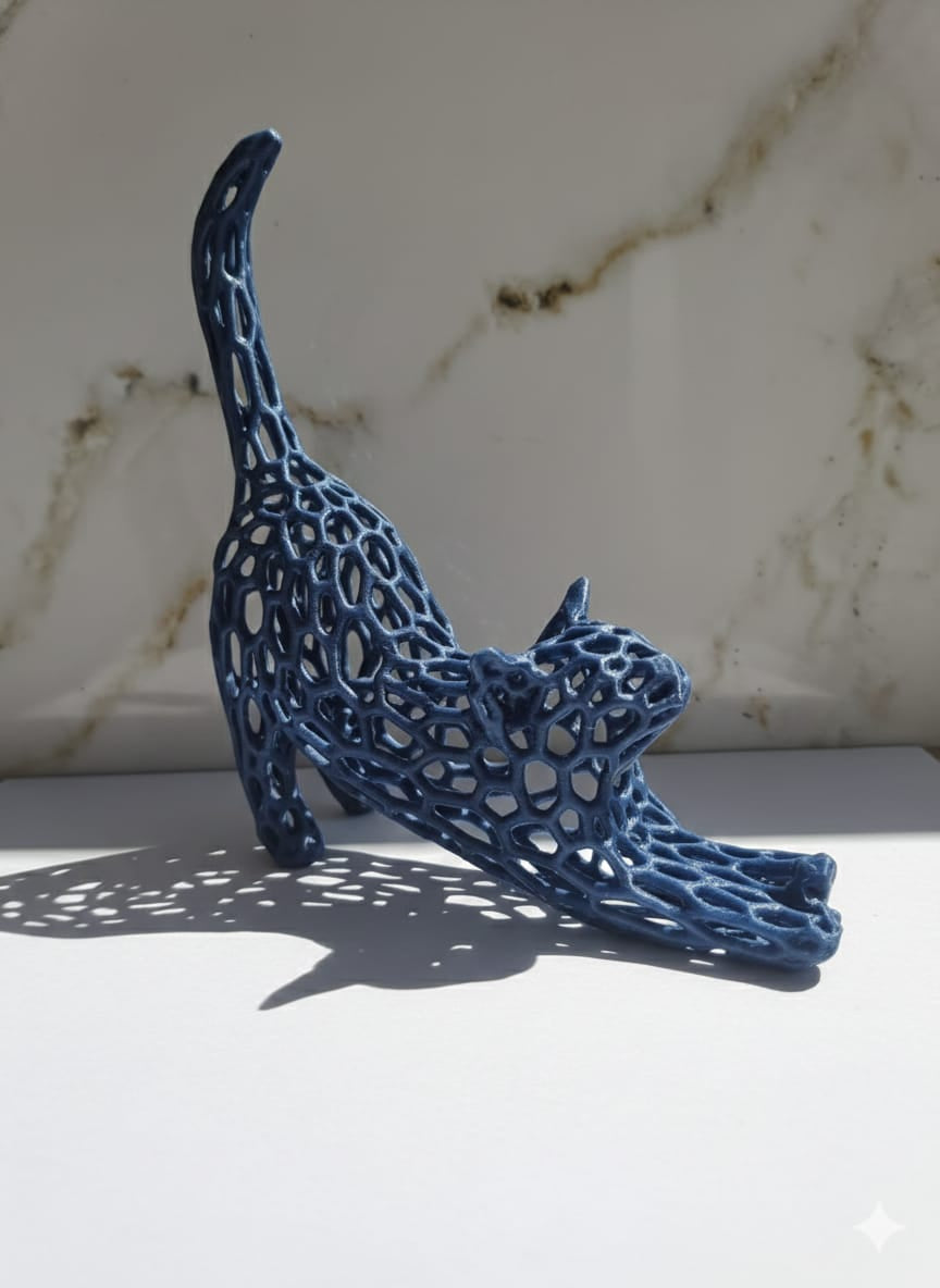 Veroni Hollow Blue Cat Sculpture Modern Decor 18x15cm