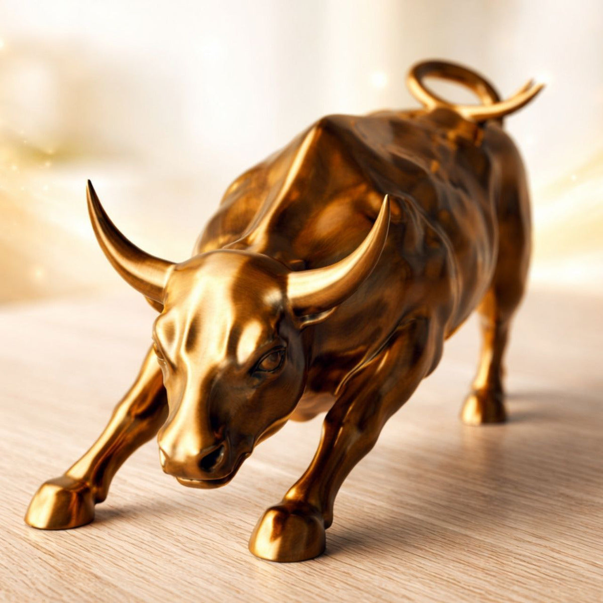 Escultura Touro Wall Street Preto Dourado 8cm Minimalista