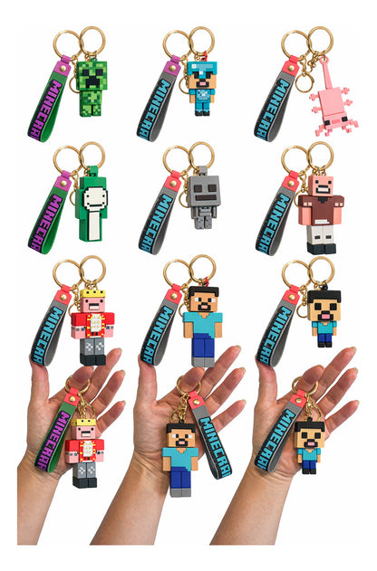 Collection 9-Piece Minecraft 3D Rubberized Keychain Set 5x3 cm