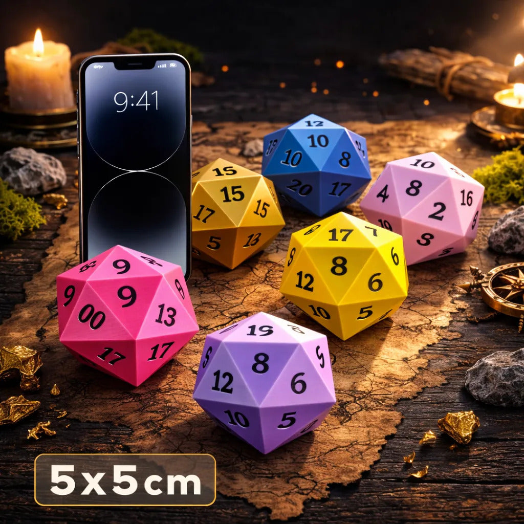 Kit 6 Dados D20 Faces Premium Rpg Jogos 3d 5cm 29g Colorido