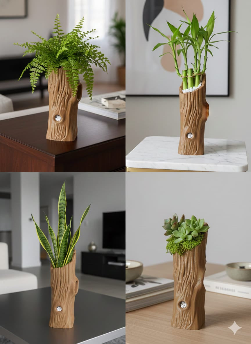 3D Brown Tree Trunk Decorative Vase 18 cm x 6 cm