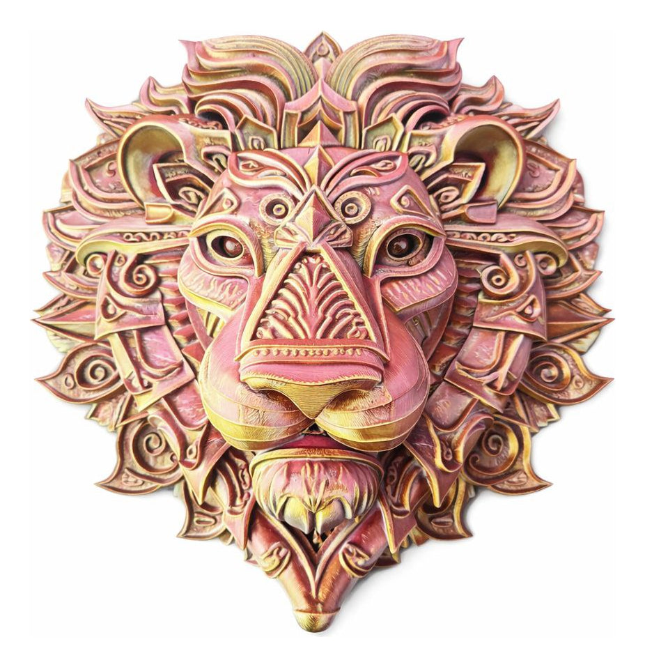 Escultura Leão De Parede Tricolor Premium Ouro Prata E Dou