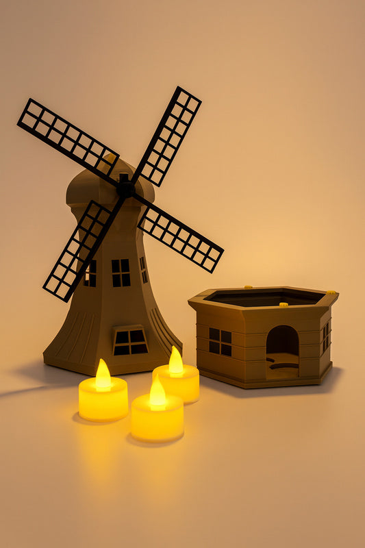 Decoração Luminaria Vela Artificial Moinho Ilumindado Marrom