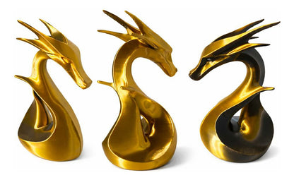 Escultura Dragão Moderno Dourado E Preto  13 Cm