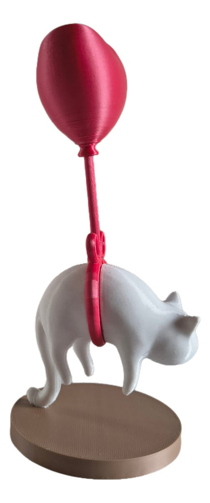 Escultura Gato Branco E Balao De Coraçao