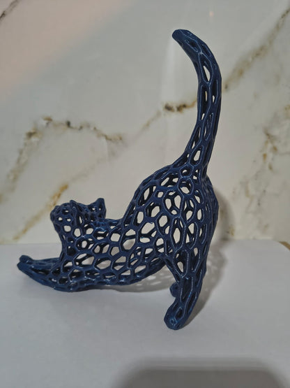 Veroni Hollow Blue Cat Sculpture Modern Decor 18x15cm
