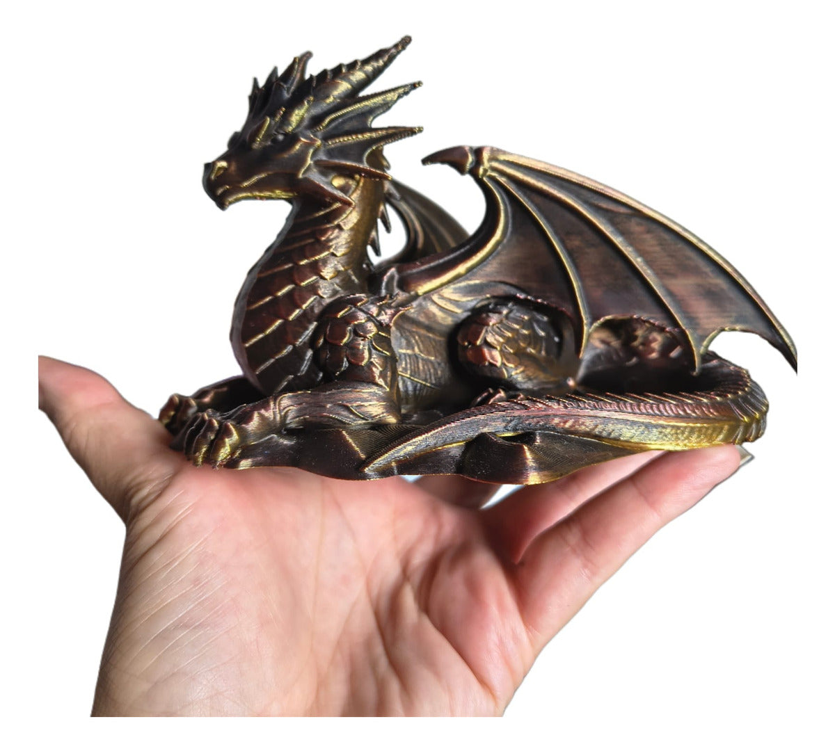 Escultura Dragão Cor Tricolor Linha Premium Ouro Prata E Dou