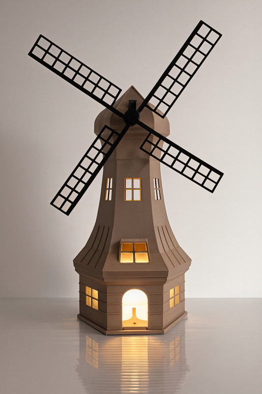 Decoração Luminaria Vela Artificial Moinho Ilumindado Marrom