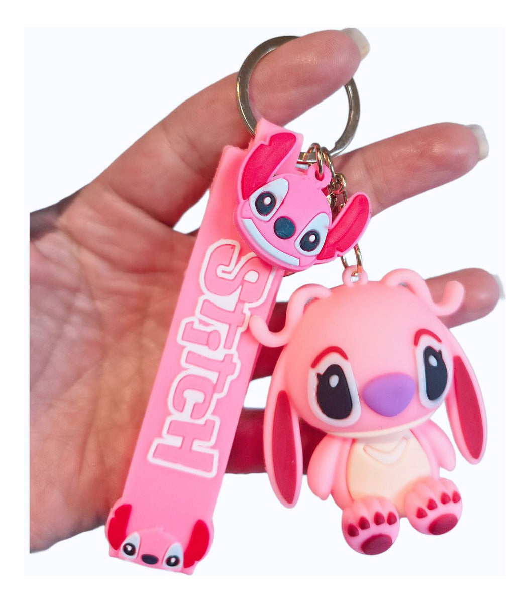 Stitch 3D Premium Rubberized Keychain Large Blue Pink