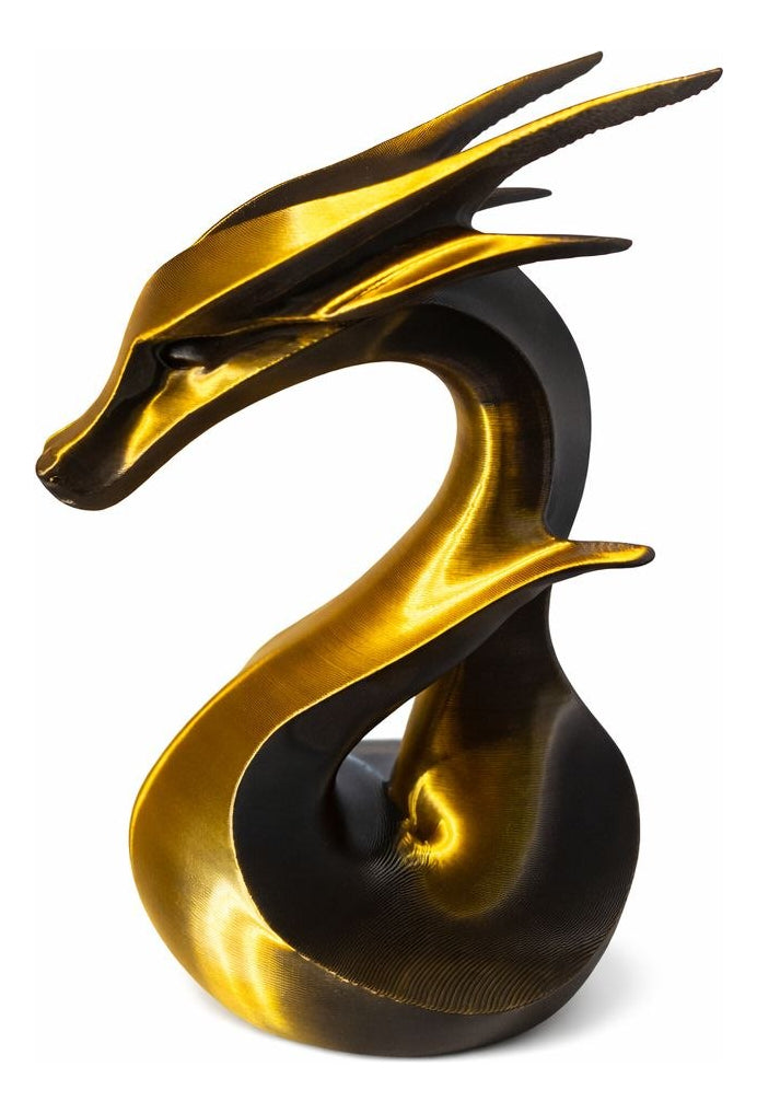 Escultura Dragão Moderno Dourado E Preto  13 Cm