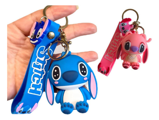 Chaveiros Stitch 3d Emborrachado Premium Grande Azul Rosa