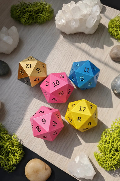 Kit 6 Dados D20 Faces Premium Rpg Jogos 3d 5cm 29g Colorido