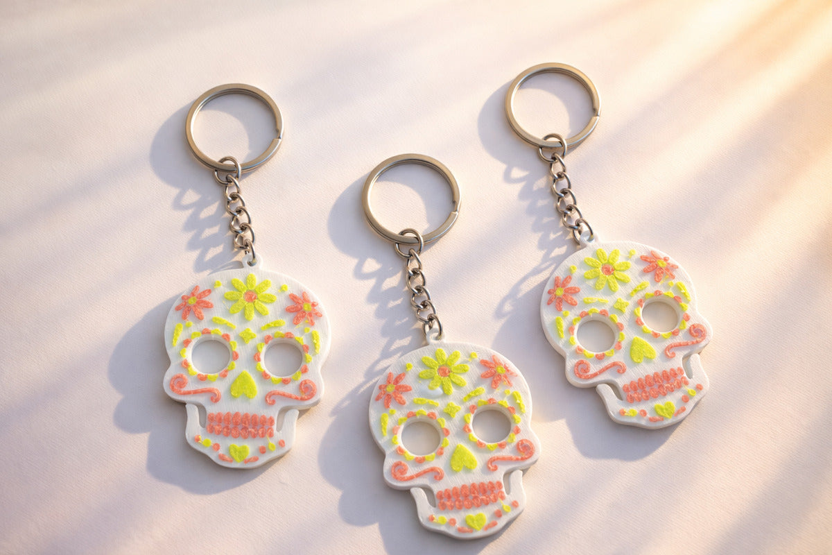 Caveira mexicana branca verde neon e goiaba