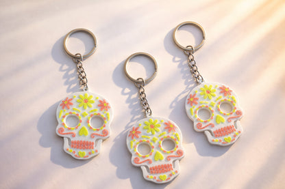 Caveira mexicana branca verde neon e goiaba