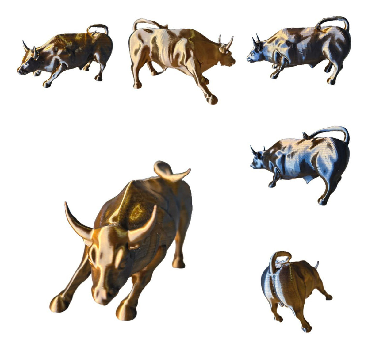 Escultura Touro Wall Street Preto Dourado 8cm Minimalista