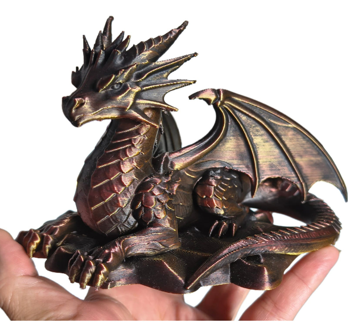 Escultura Dragão Cor Tricolor Linha Premium Ouro Prata E Dou