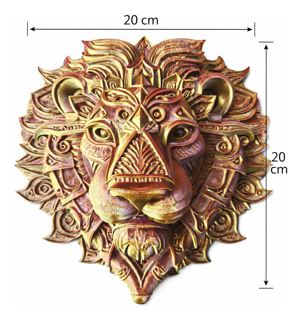 Escultura Leão De Parede Tricolor Premium Ouro Prata E Dou