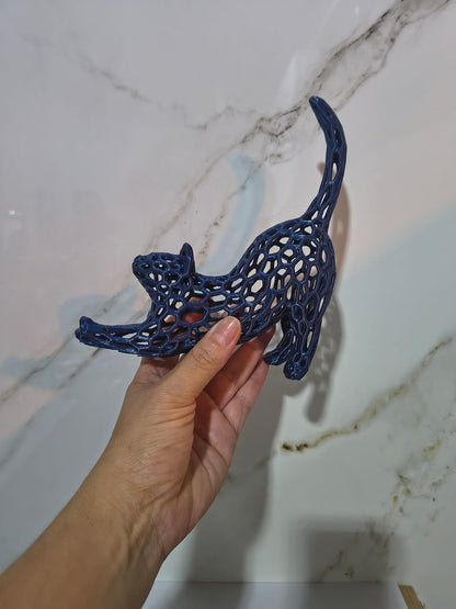 Veroni Hollow Blue Cat Sculpture Modern Decor 18x15cm