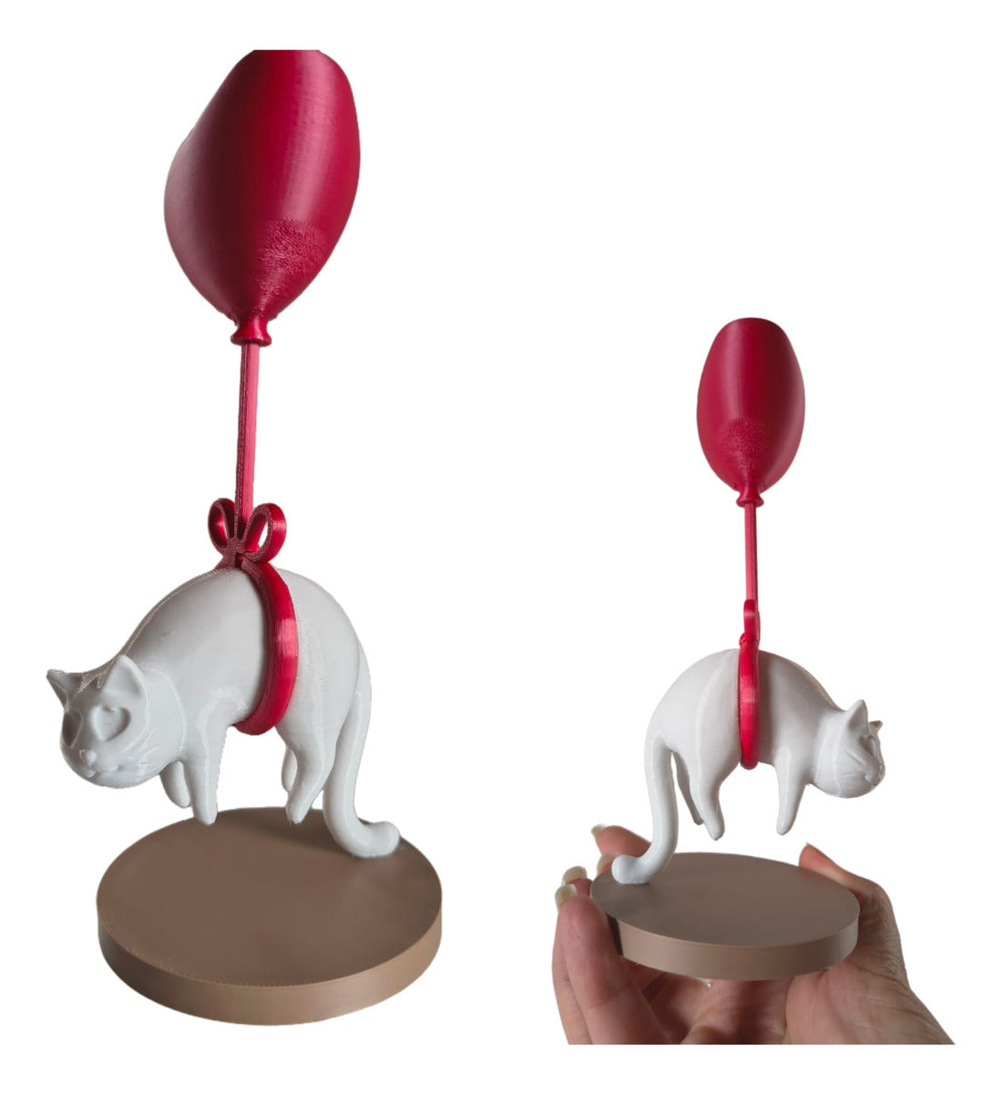Escultura Gato Branco E Balao De Coraçao