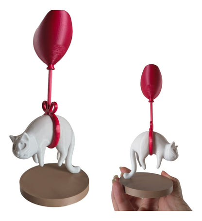 Escultura Gato Branco E Balao De Coraçao