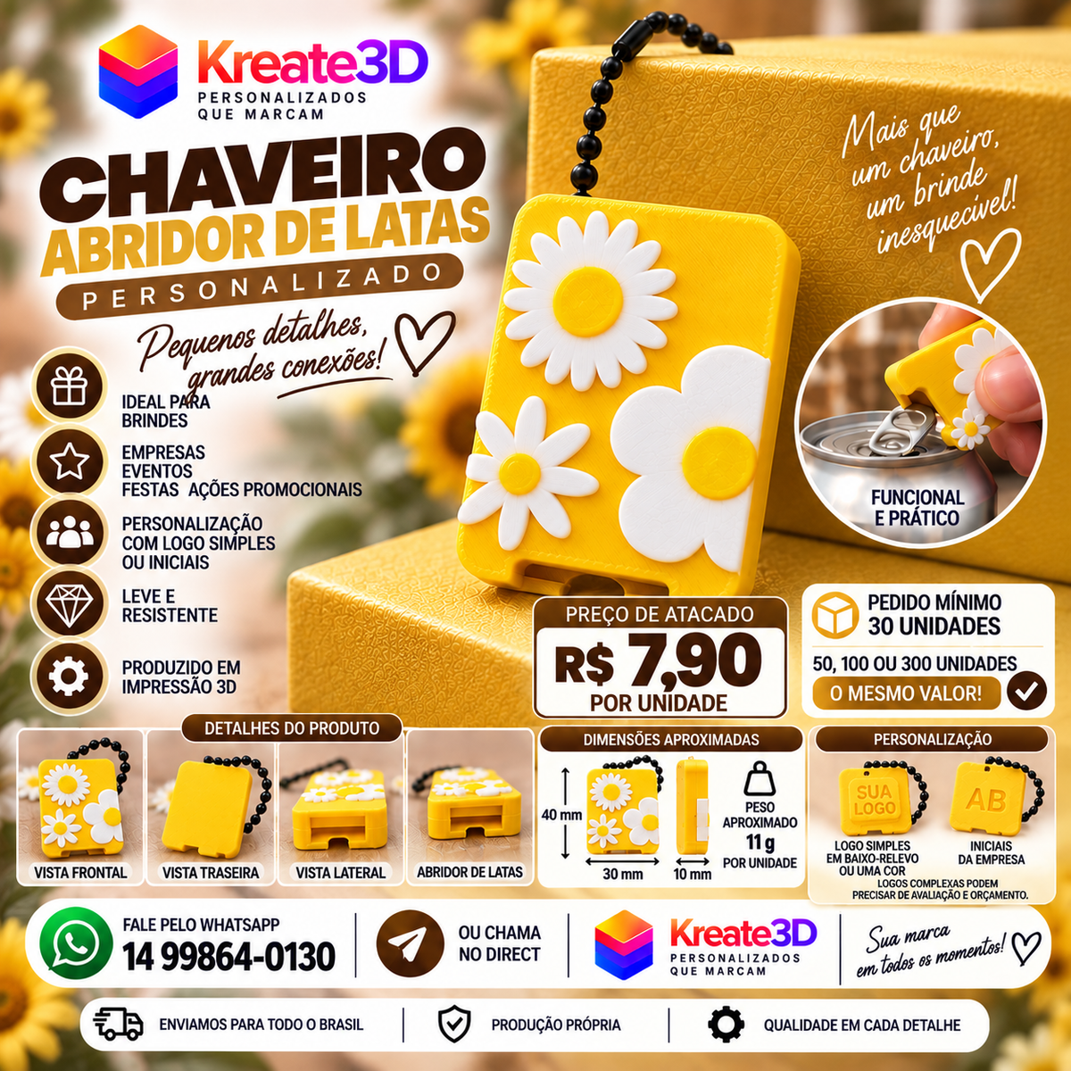 Chaveiro abridor de latinha flores Atacado 30 unidades mínima
