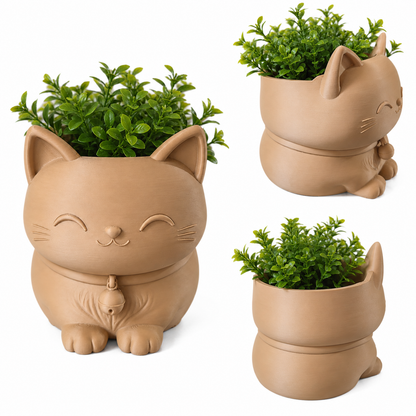 1 Vaso Cachepot Decorativo De Gatinho Para Plantas Marrom Gatinho