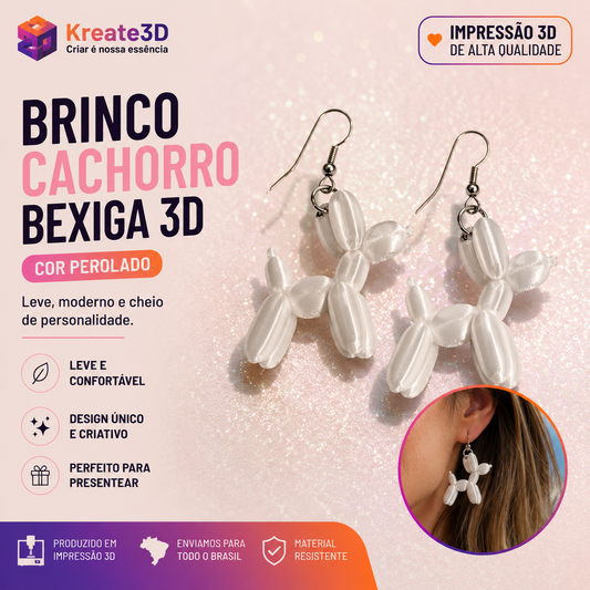 Brinco Cachorro-Balão Branco Perolado 🐶