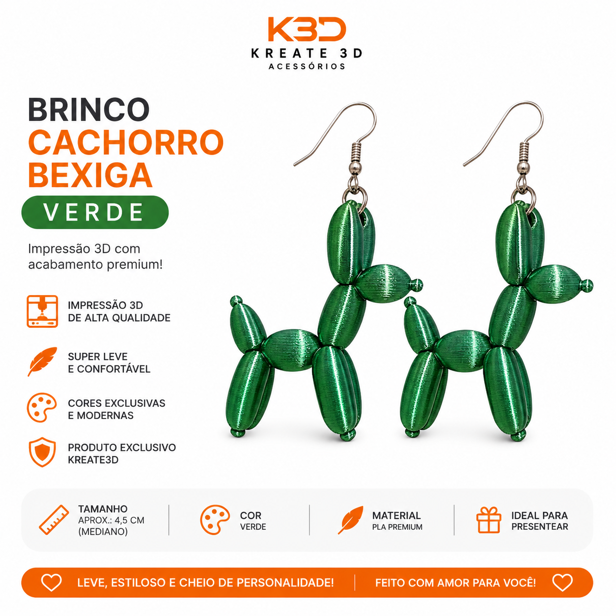 Brinco Cachorro-Balão cor verde Silk  🐶 a)