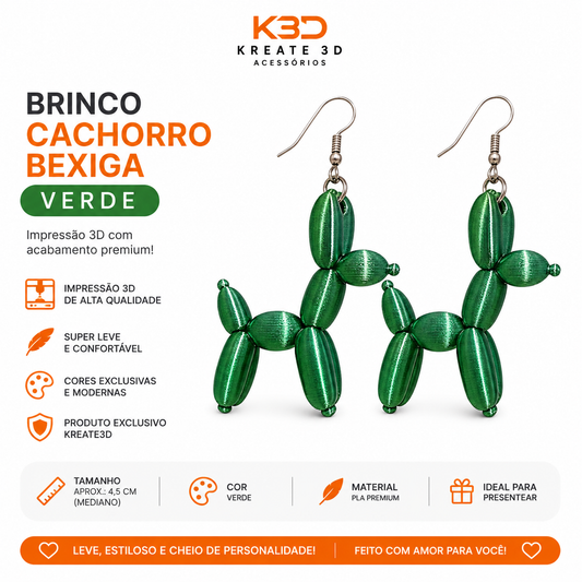 Brinco Cachorro-Balão cor verde Silk  🐶 a)