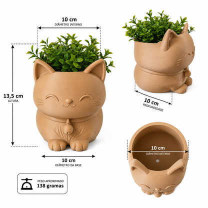 1 Vaso Cachepot Decorativo De Gatinho Para Plantas Marrom Gatinho