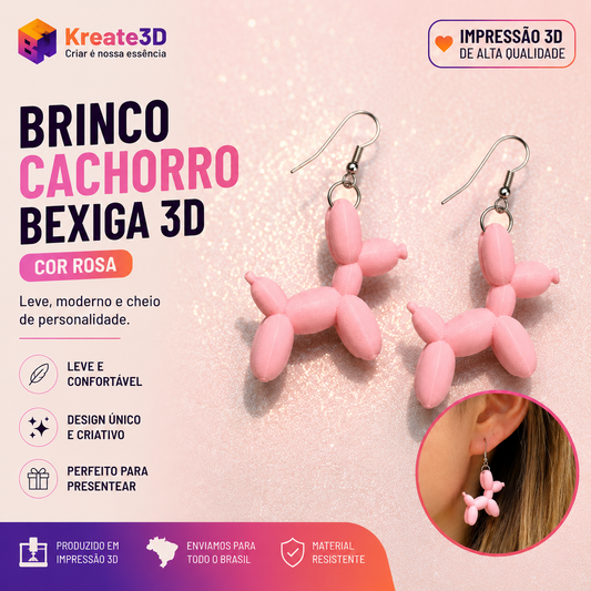 Brinco Cachorro-Balão cor rosa menor  🐶