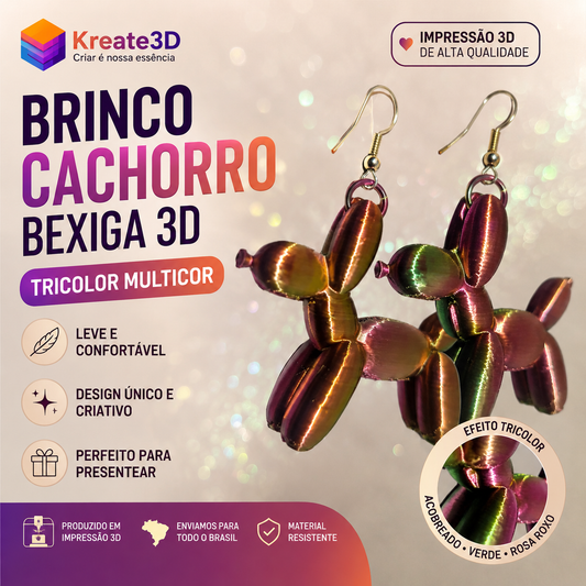 Brinco Cachorro-Balão cor tricolor  🐶